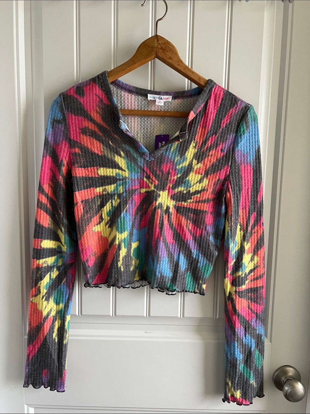 Girls' Multicolor Tie-Dye Waffle Long Sleeve Top